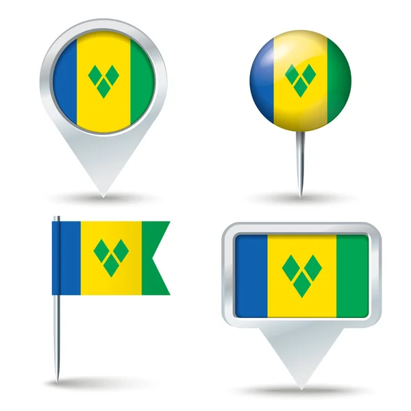 Épinglettes de carte avec drapeau de Saint-Vincent-et-les Grenadines — Image vectorielle