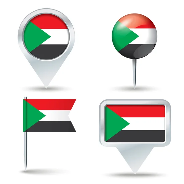 Karta pins med flagga i Sudan — Stock vektor