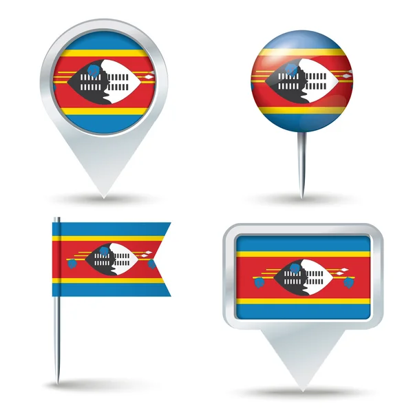 Mapa pinos com bandeira de Suazilândia — Vetor de Stock