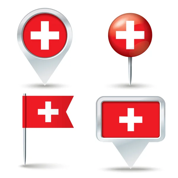 Map pins with flag of Switzerland — Stock Vector