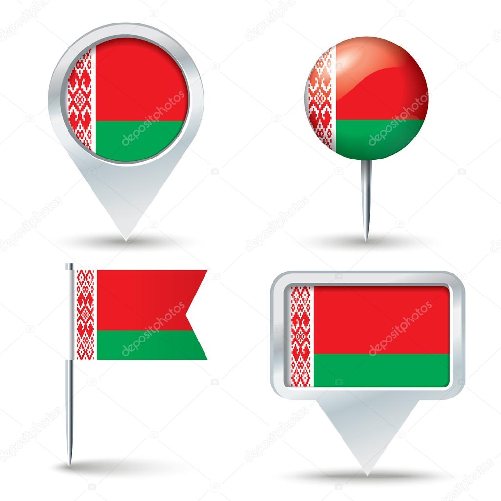 Map pins with flag of Belarus