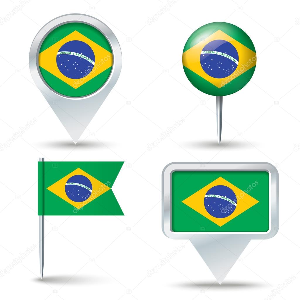 Map pins with flag of Brazil