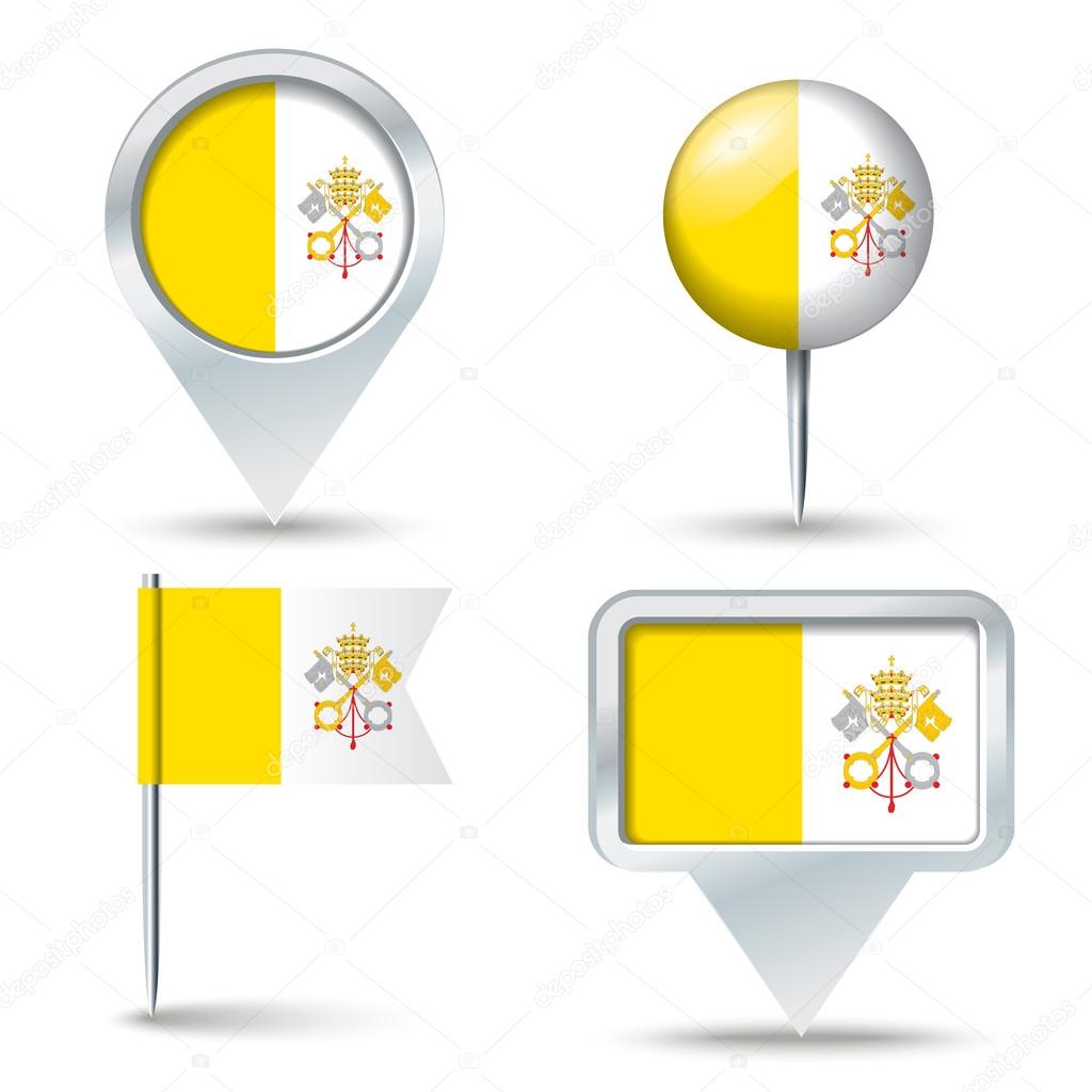 Map pins with flag of Holy See (Vatican City)