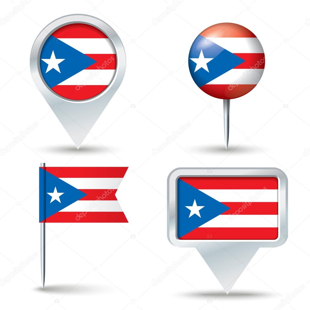 Map pins with flag of Puerto Rico