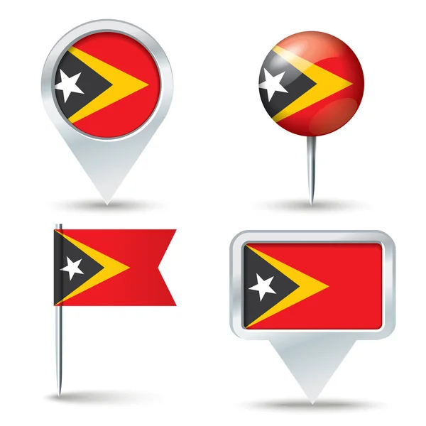 Alfileres de mapa con bandera de Timor Oriental — Vector de stock
