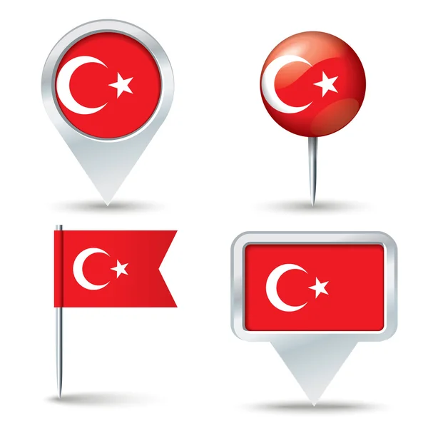 トルコの国旗と地図ピン — ストックベクタ