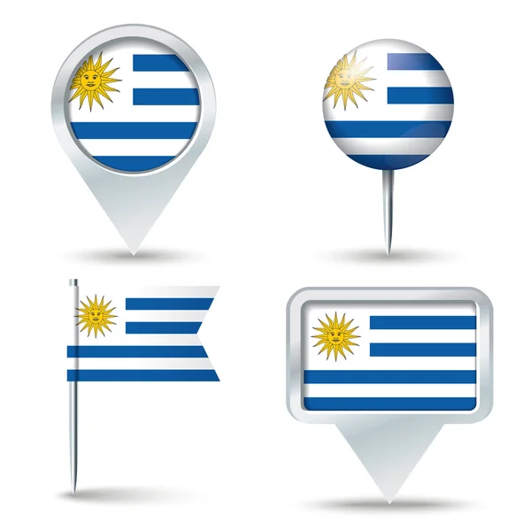 Map pins with flag of Uruguay — Stock Vector