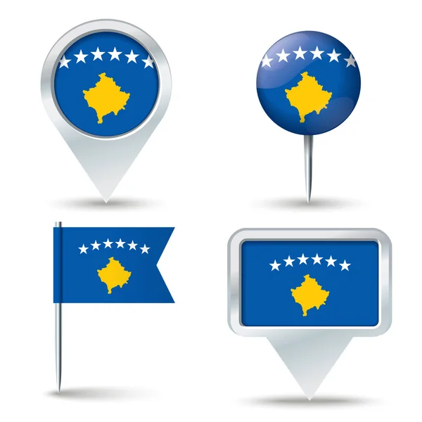 Kaartspelden met vlag van Kosovo — Stockvector