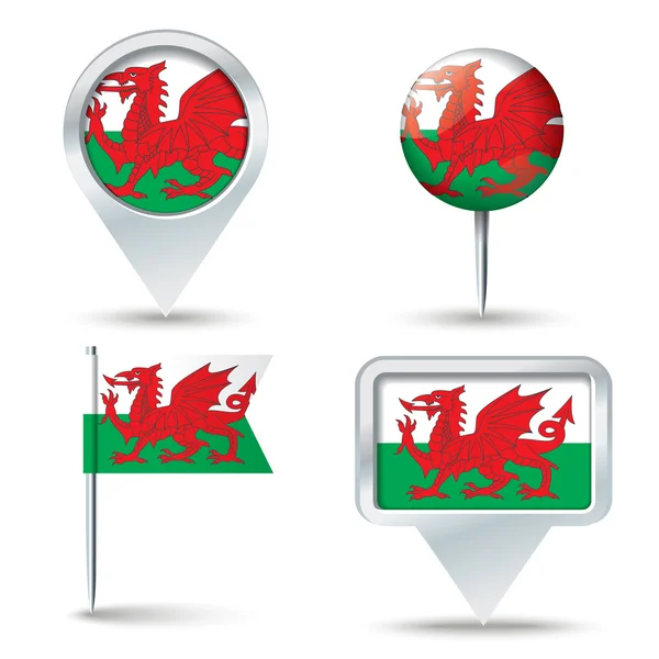 Karta pins med flagga Wales — Stock vektor