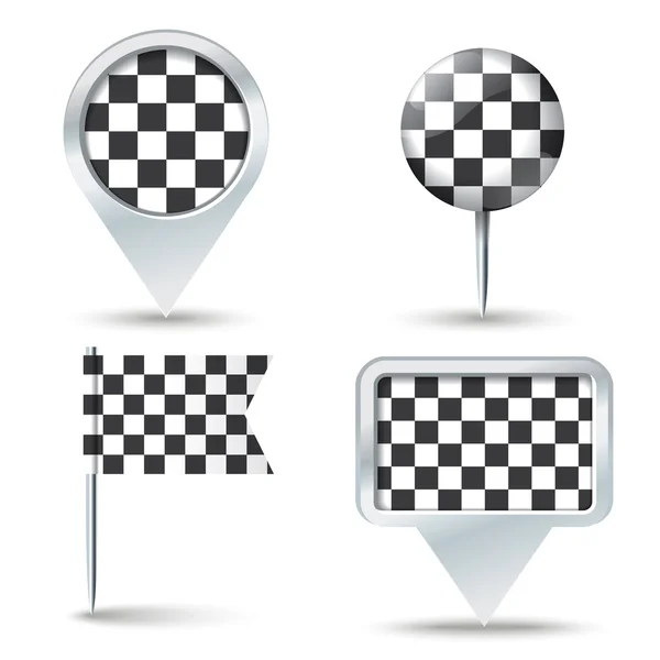 Pinos de mapa com bandeira de corrida checkered — Vetor de Stock