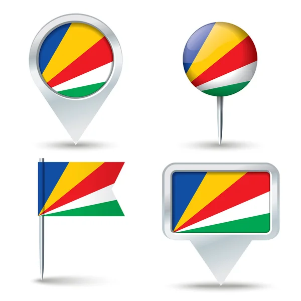 Épinglettes de carte avec drapeau des Seychelles — Image vectorielle