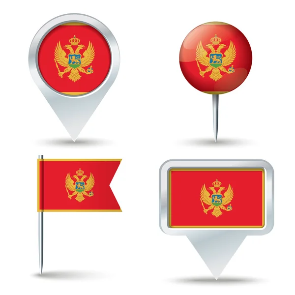 Kaartspelden met vlag van Montenegro — Stockvector