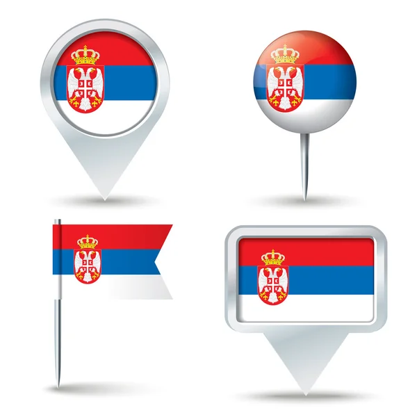 Épinglettes de carte avec drapeau de Serbie — Image vectorielle
