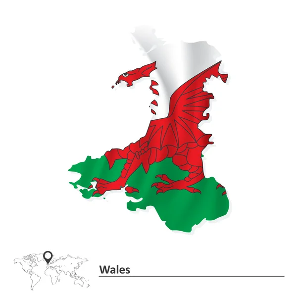 Kaart van Wales met vlag — Stockvector