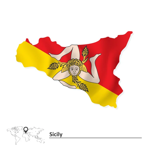 Kaart van Sicilië met vlag — Stockvector