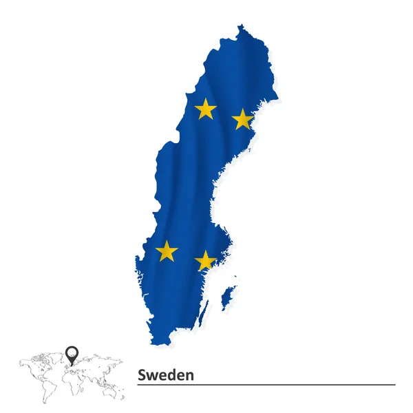 Kaart van Zweden met Europese Unie vlag — Stockvector