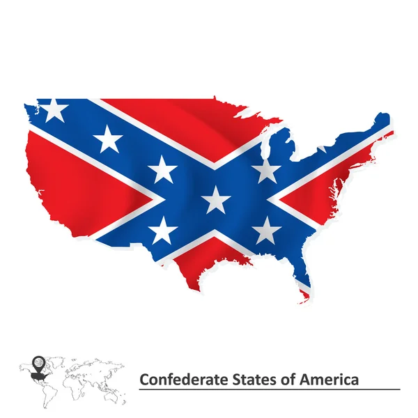 Bandeira dos Estados Confederados da América com mapa dos EUA — Vetor de Stock