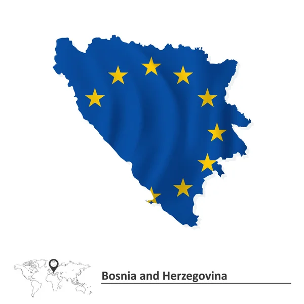 地图的波斯尼亚和黑塞哥维那与欧洲联盟的旗帜 — 图库矢量图片