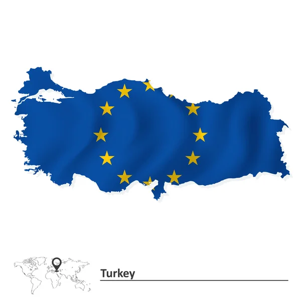 Peta Turki dengan bendera Uni Eropa - Stok Vektor