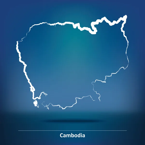 Doodle Mapa de Camboya — Vector de stock