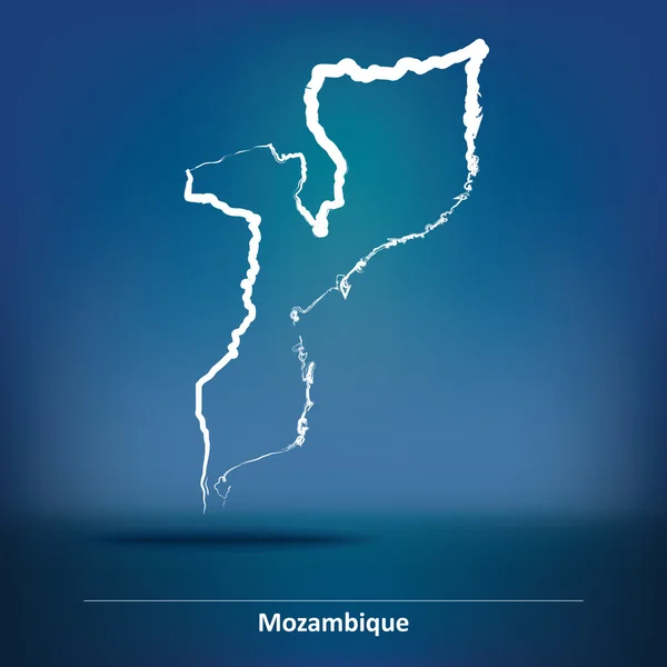 Doodle Mapa de Mozambique — Vector de stock