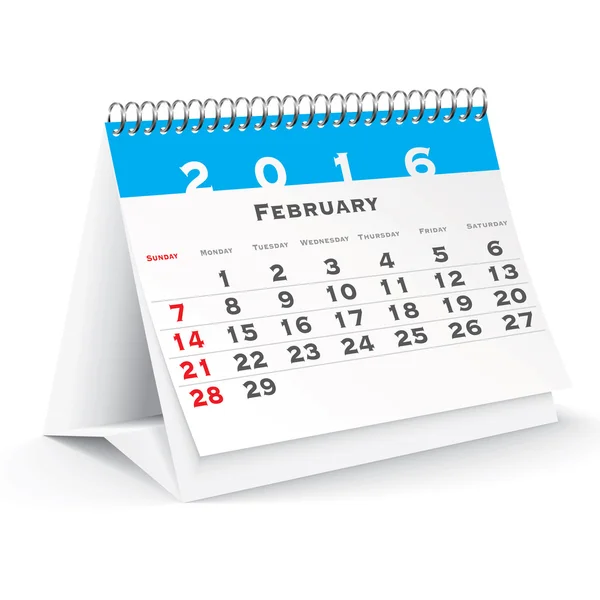 February 2016 desk calendar — Stock Vector