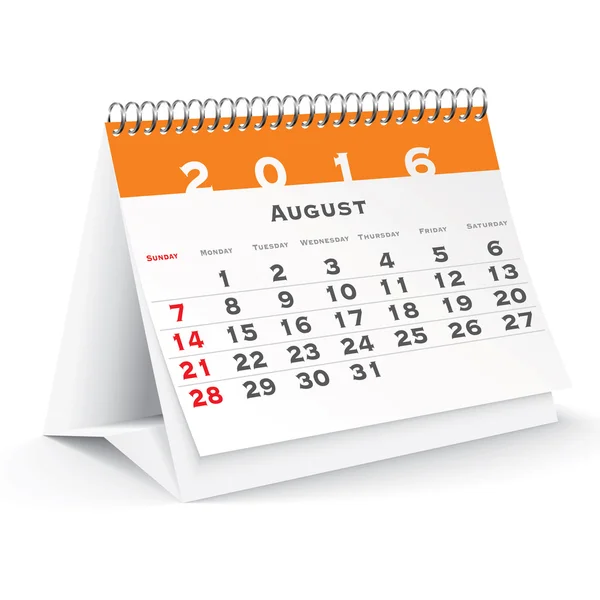 Augustus 2016 bureaukalender — Stockvector