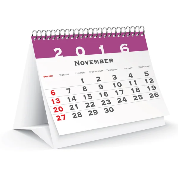 Noviembre 2016 calendario de escritorio — Vector de stock