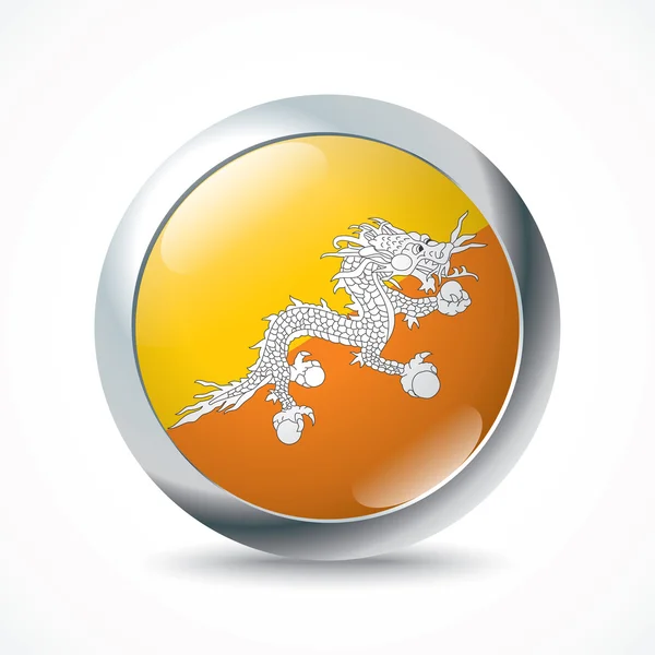 Bhutan bayrağı düğmesi — Stok Vektör