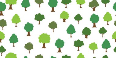 Renkli yaprak döken ağaçların pürüzsüz deseni. Ekolojik kavram ve çevre koruma. Beyaz bir arka planda izole edilmiş. Vektör illüstrasyonu.