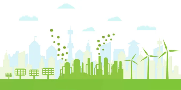 Silhouette Della Città Ecologica Produzione Ecocompatibile Energia Verde Con Energia — Vettoriale Stock