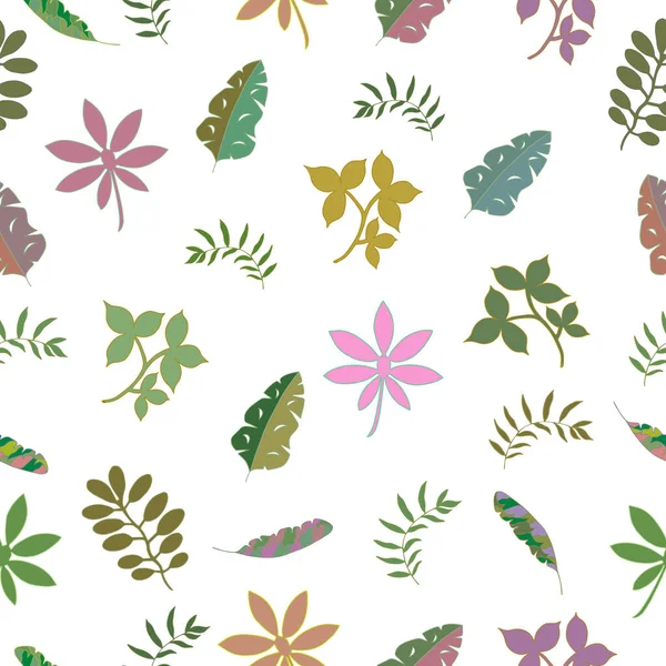 Бесшовный Рисунок Листьев Тропических Растений Векторная Ручная Иллюстрация Изолированные Элементы — стоковый вектор