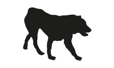 Siyah köpek silueti. Orta Asya çoban köpeği yavrusu çalıştırmak. Evcil hayvanlar. Beyaz bir arka planda izole edilmiş. Vektör illüstrasyonu.