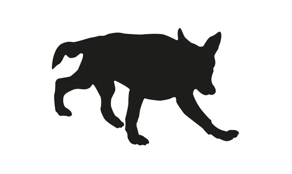 Schwarze Hundesilhouette Laufender Schäferhund Welpe Vereinzelt Auf Weißem Hintergrund Vektorillustration — Stockvektor