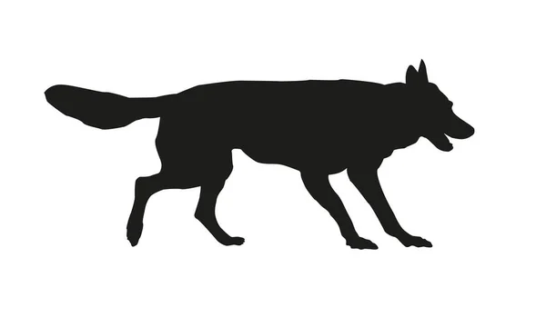 Schwarze Silhouette Eines Laufenden Tschechoslowakischen Wolfshundewelpen Vereinzelt Auf Weißem Hintergrund — Stockvektor