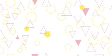 Farklı üçgenler ve beşgenlerden kusursuz desen. Vektör çizimi. Beyaz arkaplanda izole elementler.