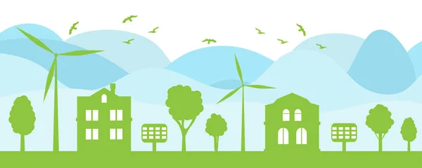 Concepto Ciudad Verde Casa Ecológica Conservación Del Medio Ambiente Energía — Vector de stock