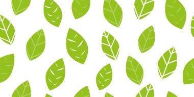 Yeşil yapraklardan kusursuz desen. Ekolojik kavram ve çevre koruma. Beyaz bir arka planda izole edilmiş. Vektör illüstrasyonu.