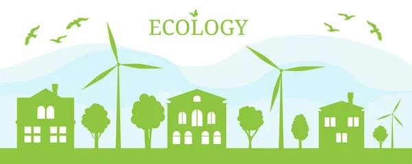 Concepto Ciudad Verde Casa Ecológica Conservación Del Medio Ambiente Energía — Vector de stock