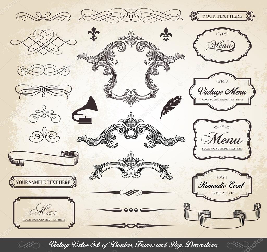 Vintage Vector Set of Borders Frames and Page Decorations