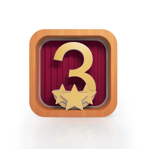 Grafische afbeelding icoon met de nummer drie en drie-sterren — Stockfoto