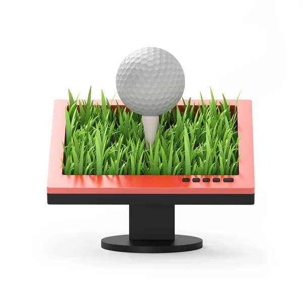 3D illustration: Monitor med en golfboll mot vit bakgrund — Stockfoto