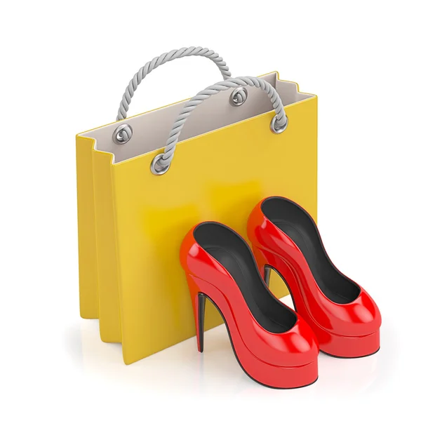 3D illustratie. Vrouwen schoenen kopen — Stockfoto