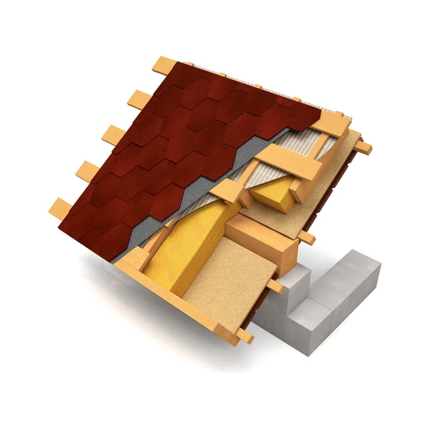 3d illustration. The cut design of the roof with shingles on a w — Stock Photo, Image