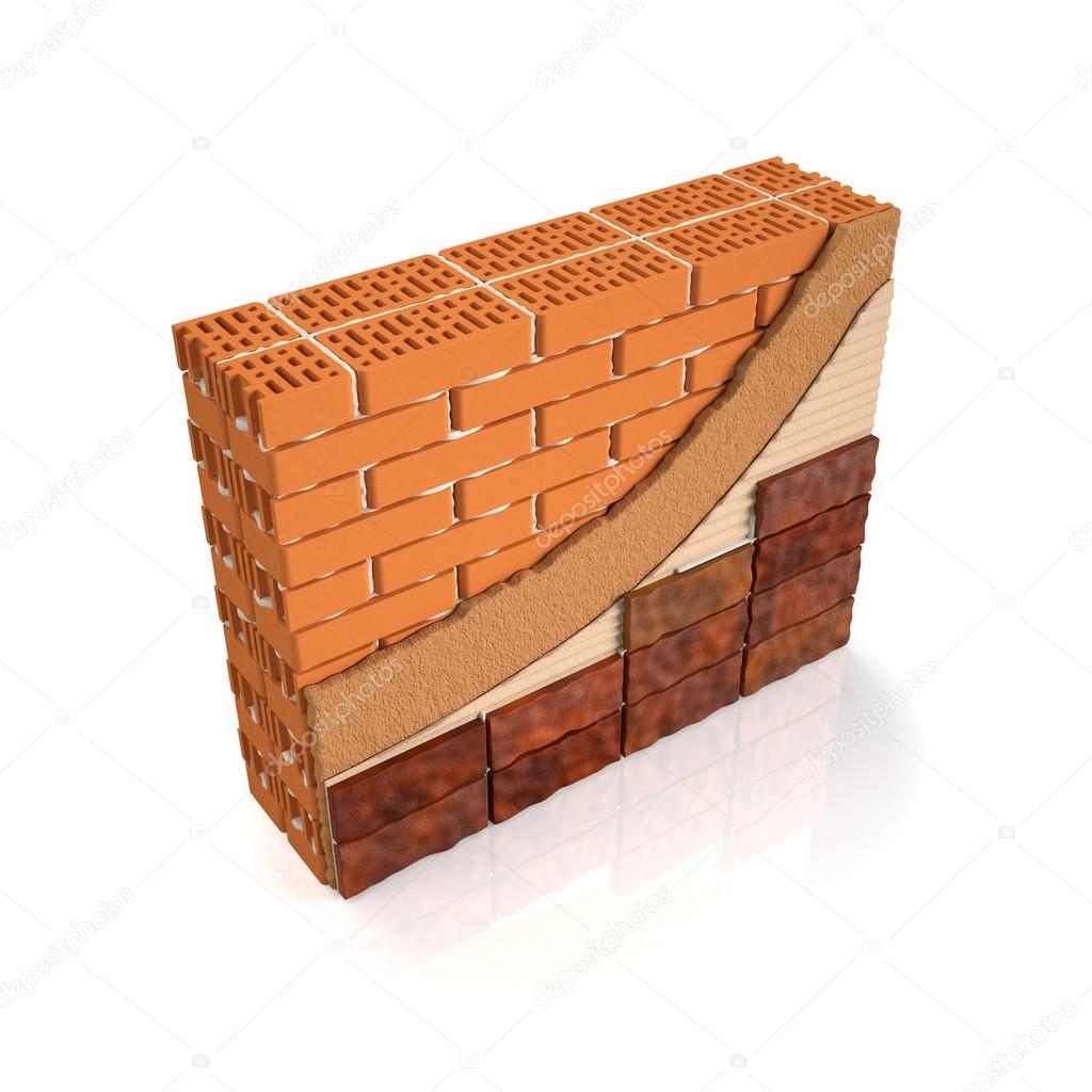 3d illustration. Finishing brick wall tiles, wall design manual