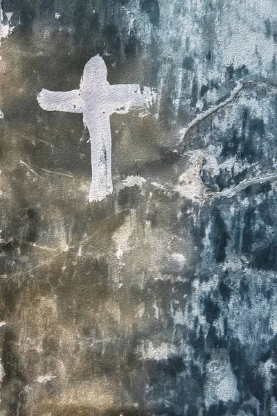 金属表面覆盖着油漆层 十字架画在一个旧的金属表面上 风格精美的艺术品 — 图库照片