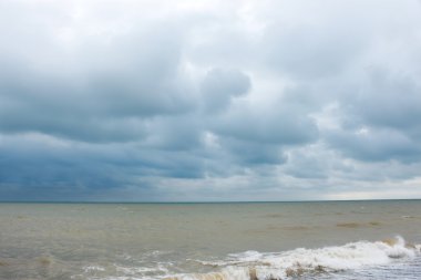 Sandy deniz plaj güçlü rüzgar sırasında