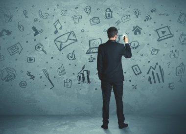 bir duvarda bir medya simgeleri çizim