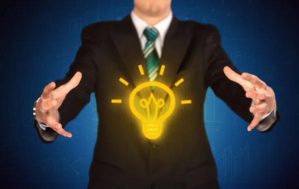 Sales guy has bright idea in the hand — Stock Photo, Image