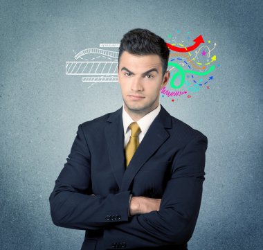 Mutlu yaratıcı iş adamı çizim ile